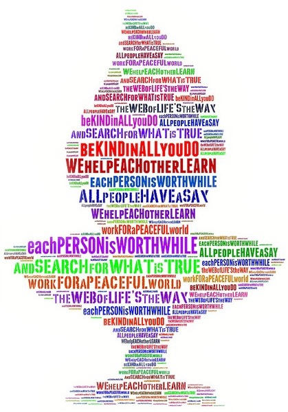 Chalice made of words expressing the Unitarian Universalist principles